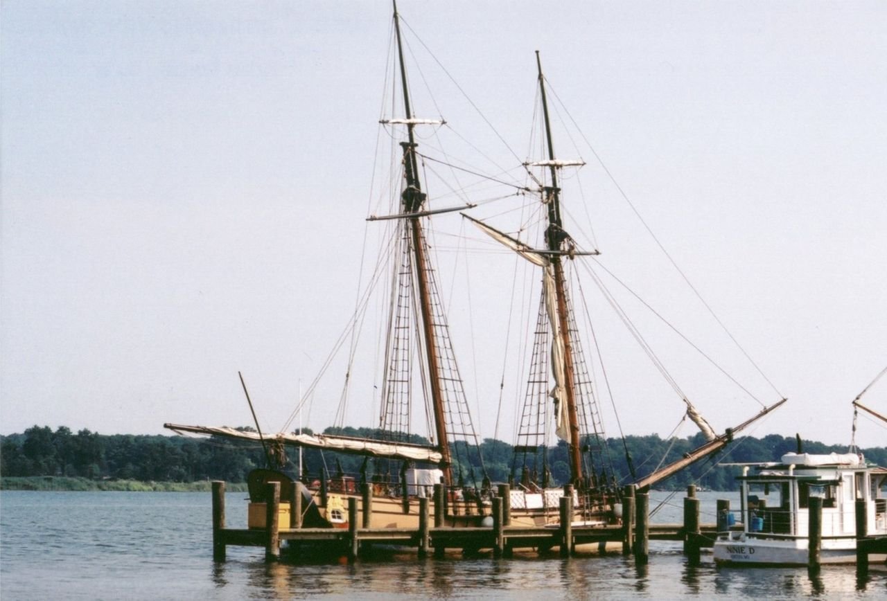 The Schooner Sultana is photographed on the Chestertown River where it is permanently located.